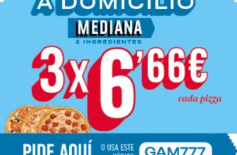 3 Pizzas medianas 6,66€ c/u